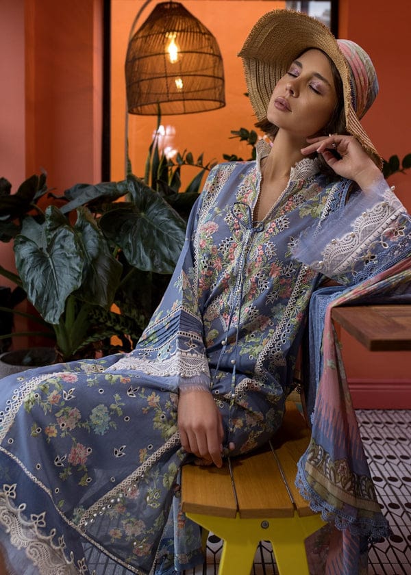 3pc Unstitched Digital Printed Lawn Suit With Silk Digital Printed Dupatta & Embroidered Laces