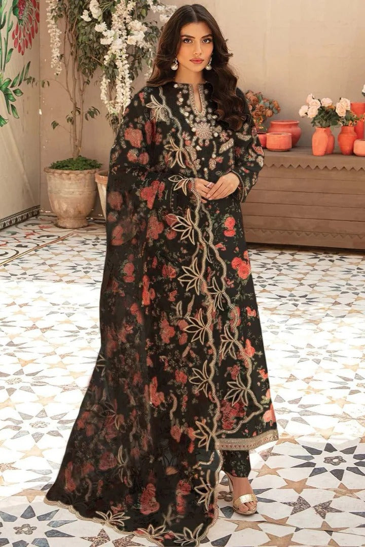 Digital Printed Khaddar Suit 3pc With Khaddar Digital Printed Dupatta & Embroidered Patches