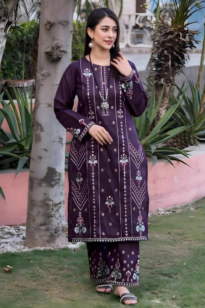 AR-163 Lawn Unstitched Embroidered 2pc Suit
