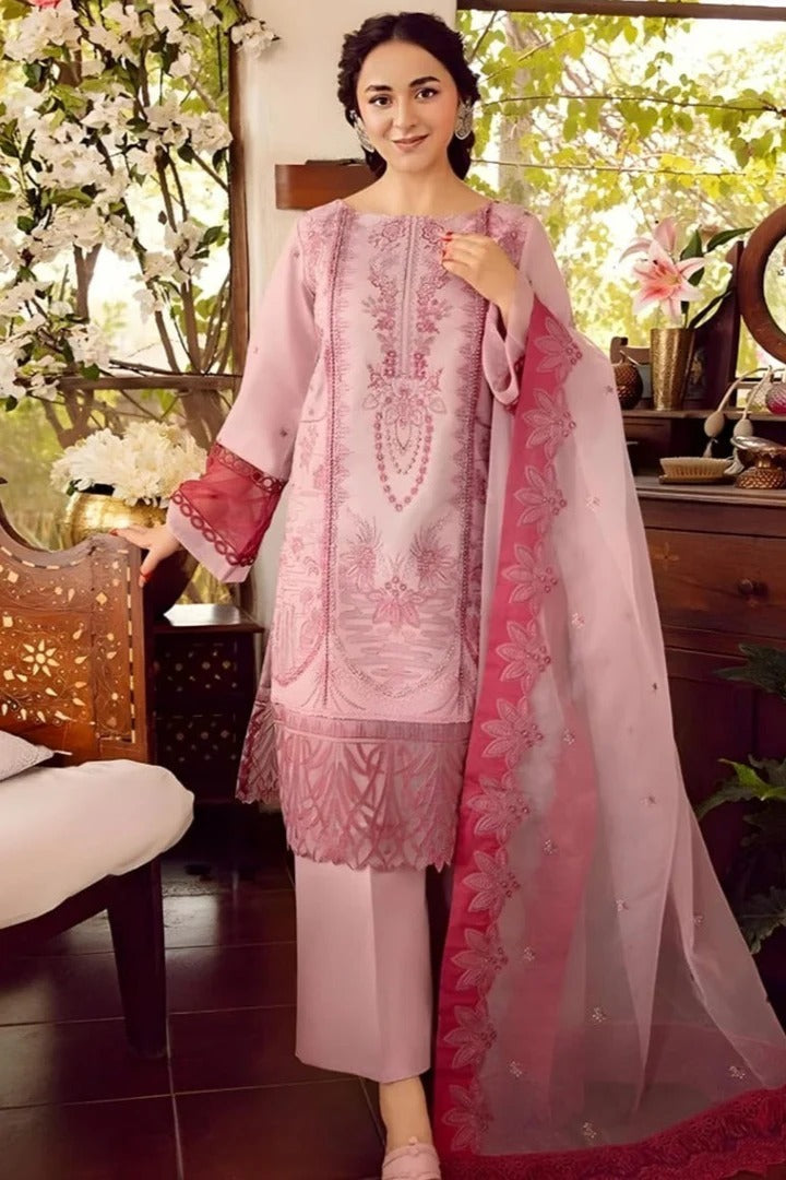 AR-RA46 Embroidered Unstitched Lawn 3Pc Suit With Organza Embroidered Dupatta