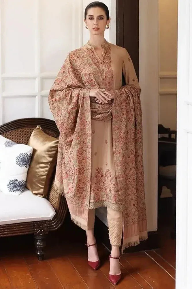 AR-685 Unstitched Heavy Embroidered Dhanak Suit Embroidered Dhanak Shawl