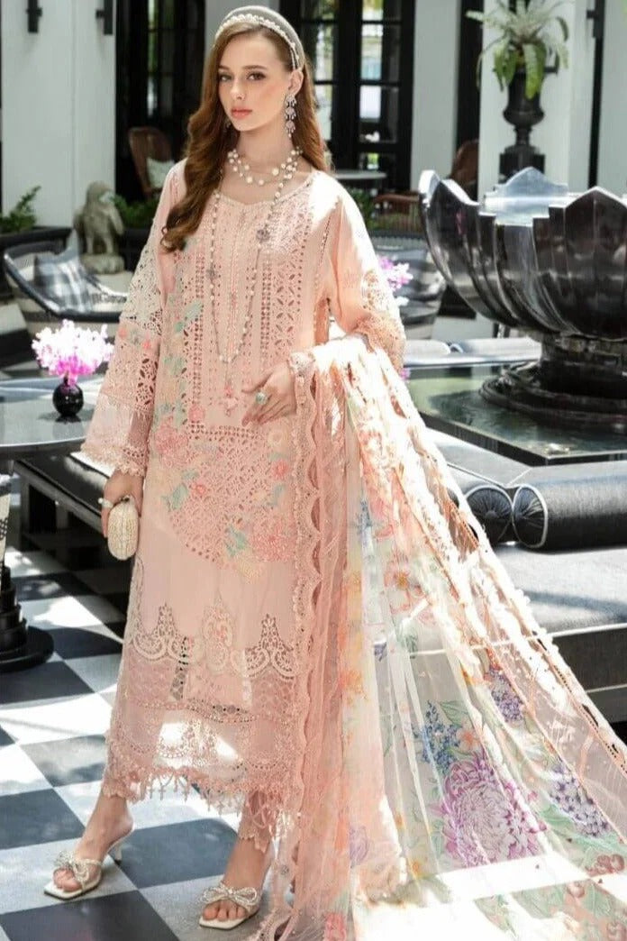 AR-130 Embroidered ChickenKari Lawn Suit With Printed Silk Dupatta