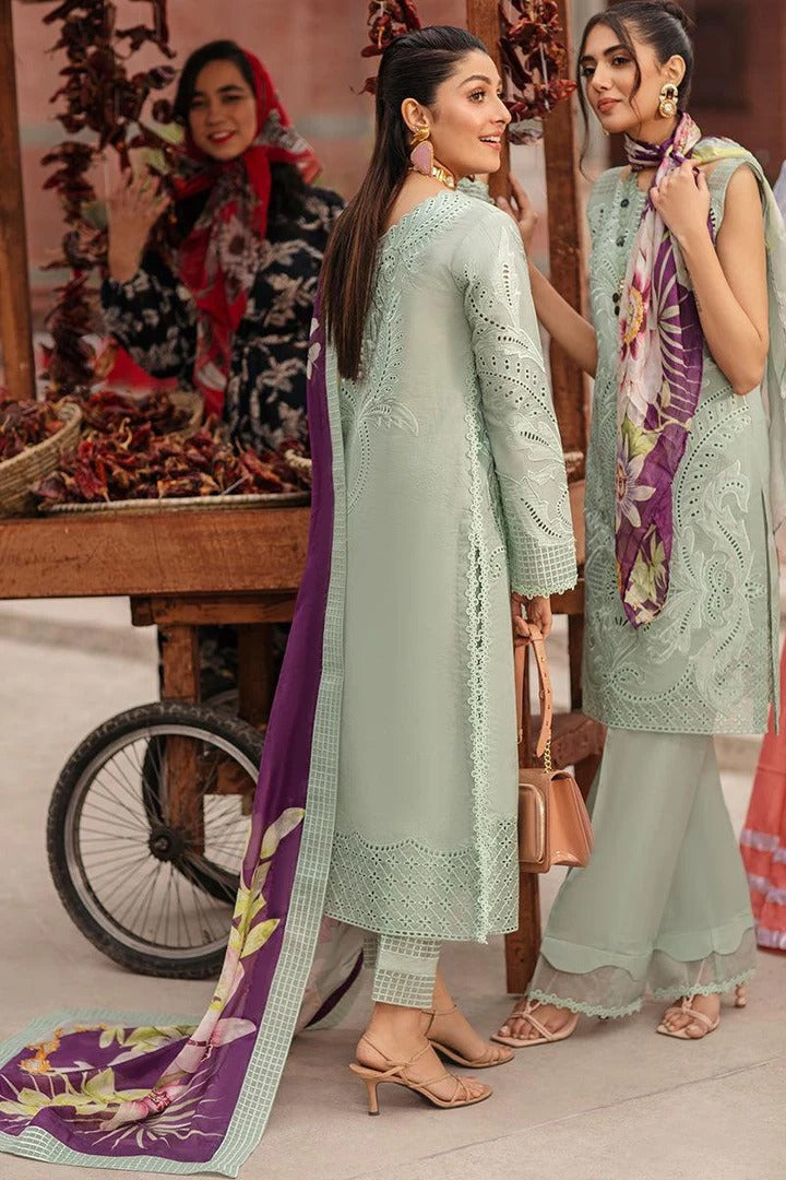 AR-MS42 Embroidered Chikenkari Unstitched Lawn 3pc Suit With Silk Printed Dupatta