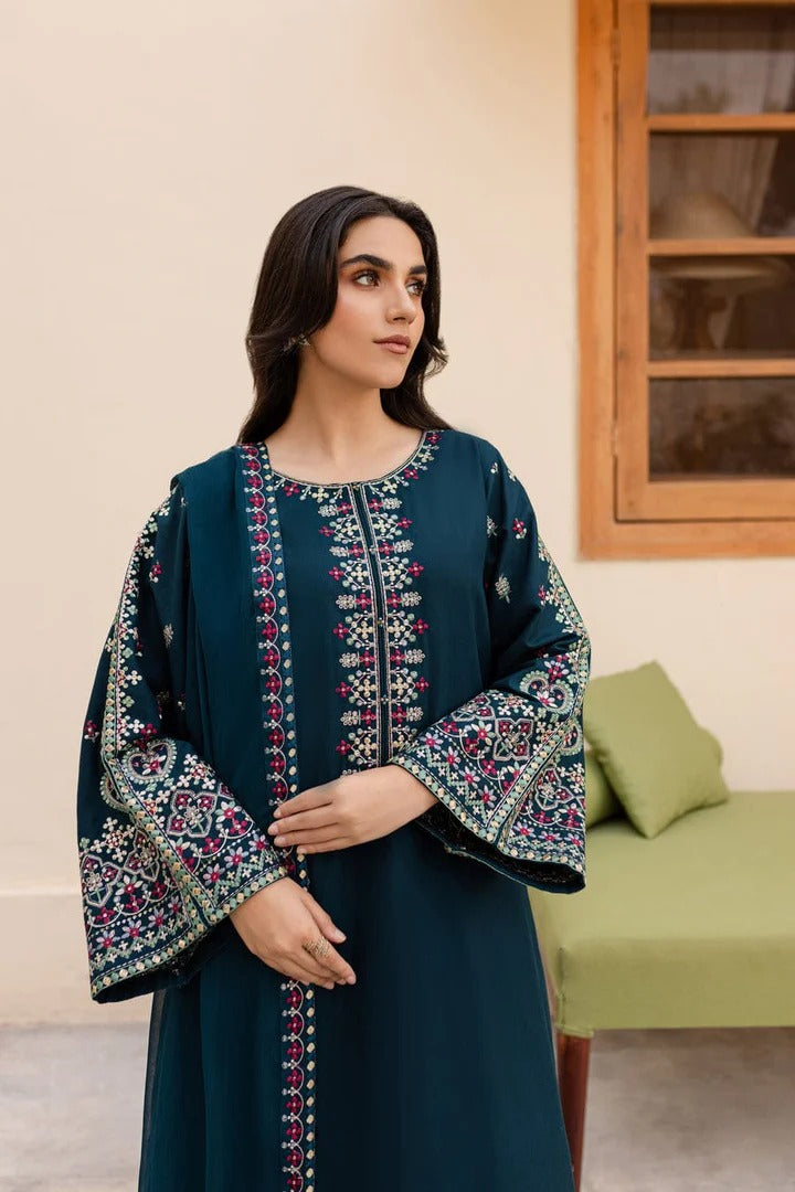 AR-D34 Unstitched Embroidered Lawn Suit 3pc With Bamber Chiffon Embroidered Dupatta