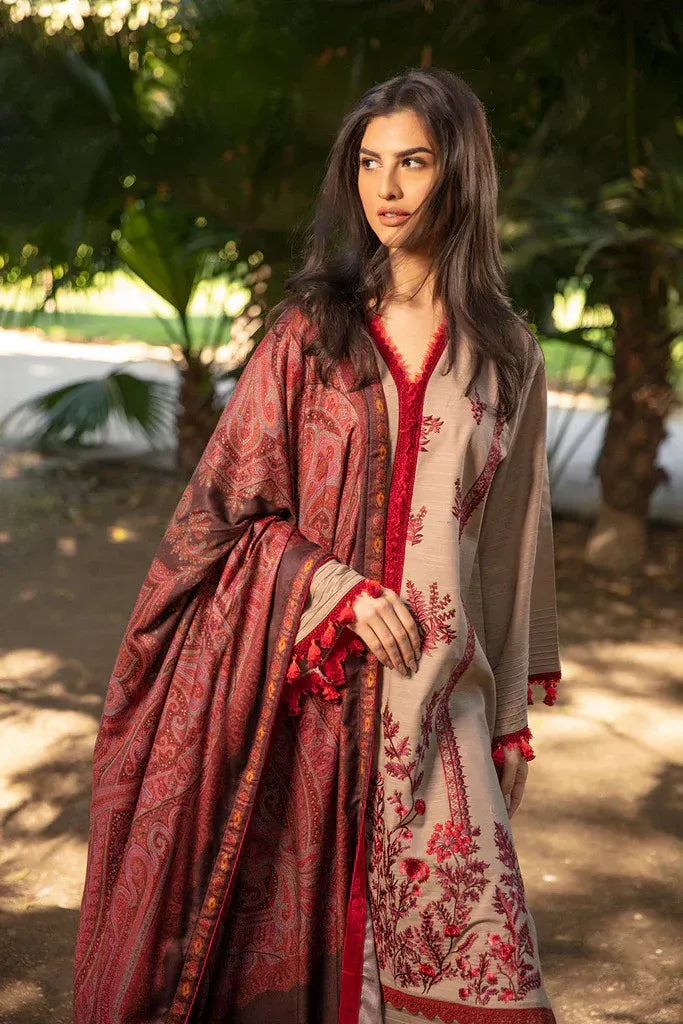 AR-620 Unstitched Fully Embroided Dhanak Suit With Wool Shawl