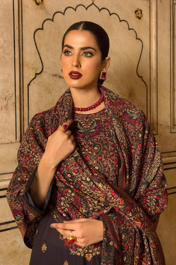 AR-865 Unstitched Heavy Embroidered Dhanak Suit Embroidered Dhanak Shawl