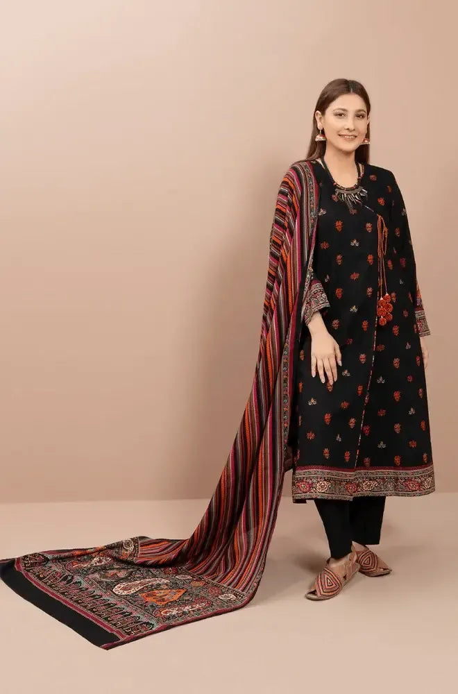 AR-KS725 Dhanak Embroidered Suit With Digital Printed Wool Shawl