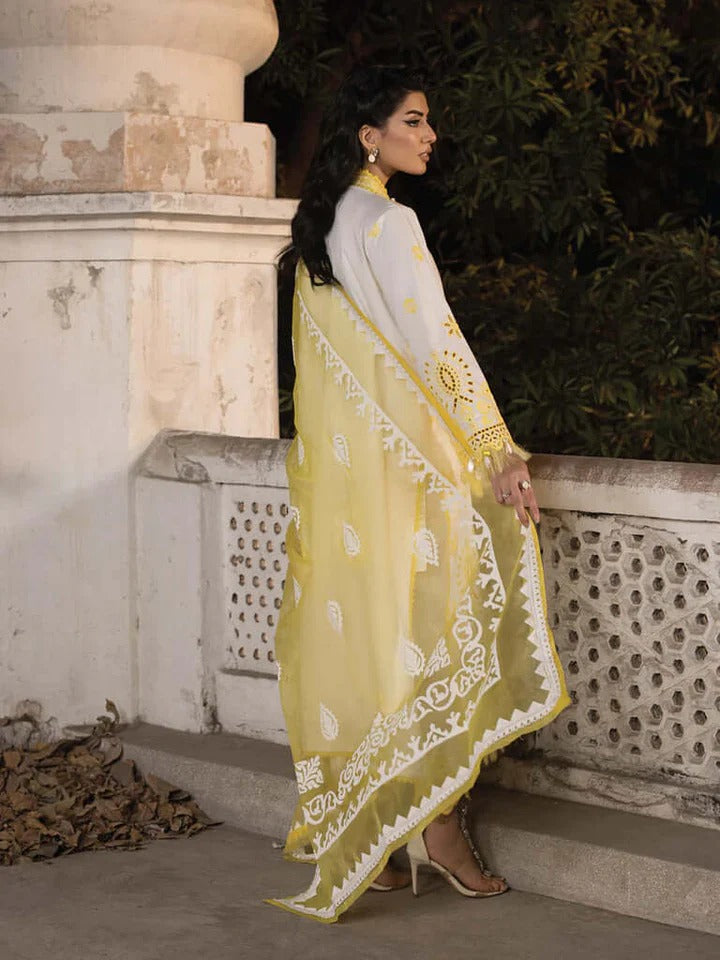 Lawn Unstitched Embroidered 3Pc With Organza Embroidered Dupatta