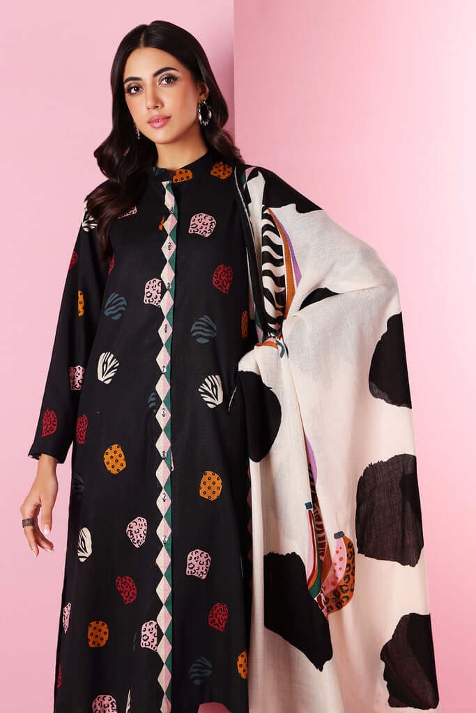 AR-NS1085 Unstitched Embroidered Dhanak Suit With Woolen Printed Shawl