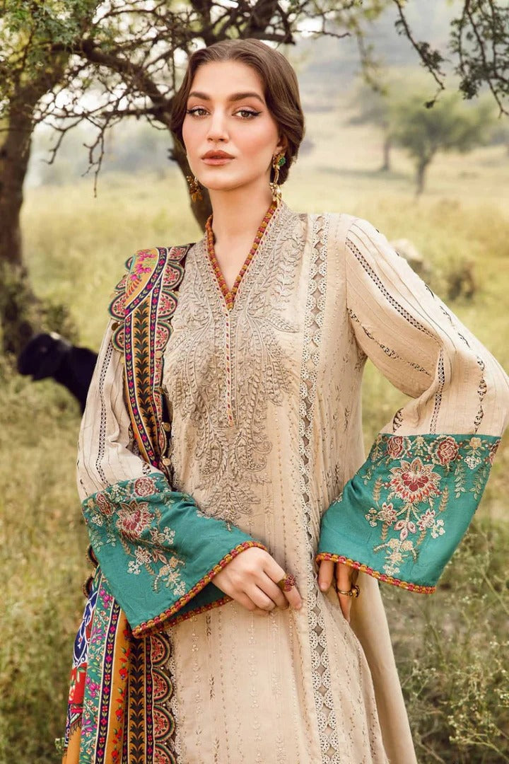 AR-MB2580 Lawn Unstitched Embroidered 3pc Suit With Poly Lawn Printed Dupatta