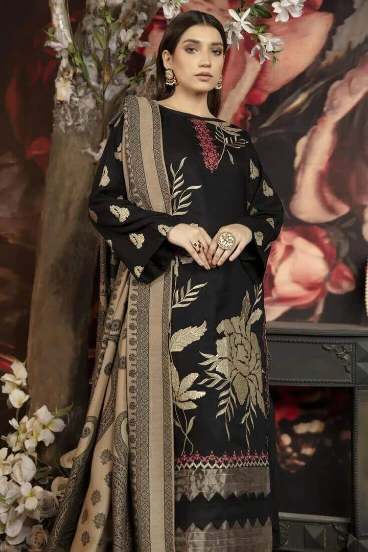 AR-1090 Unstitched Fully Embroided Dhanak Suit With Wool Shawl