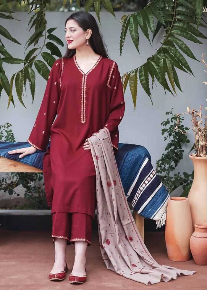 AR-BR1110 Unstitched Heavy Embroidered Dhanak Suit Embroidered Dhanak Shawl
