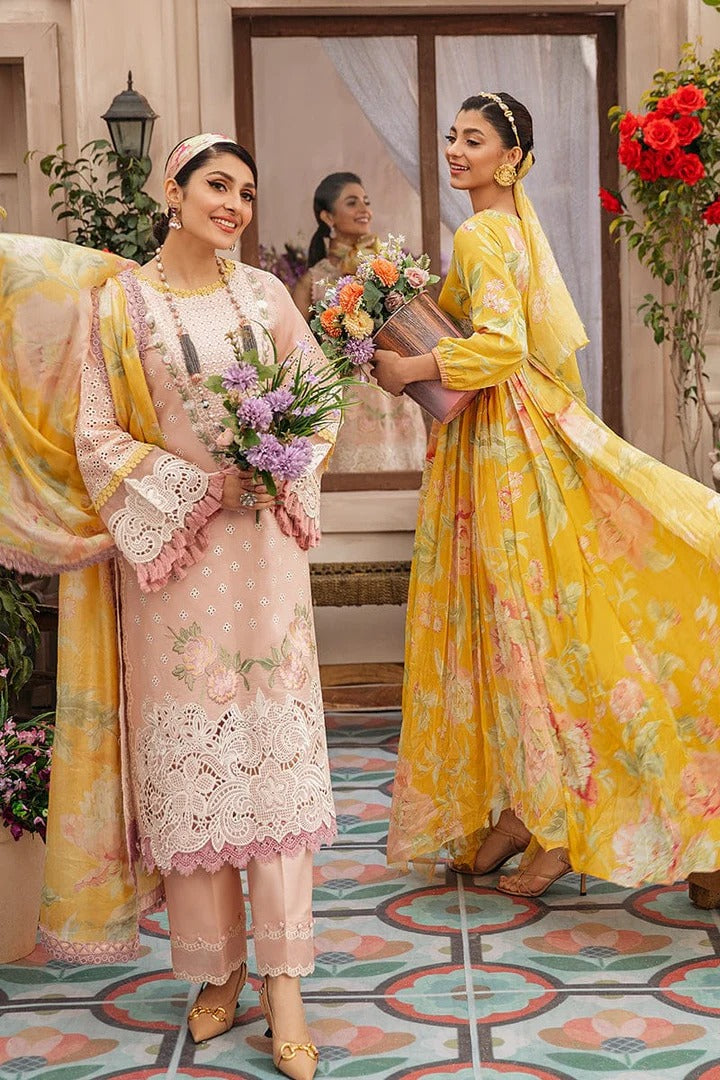 AR-MS22 Embroidered Unstitched 3Pc Chikenkari Lawn Suit With Silk Printed Dupatta