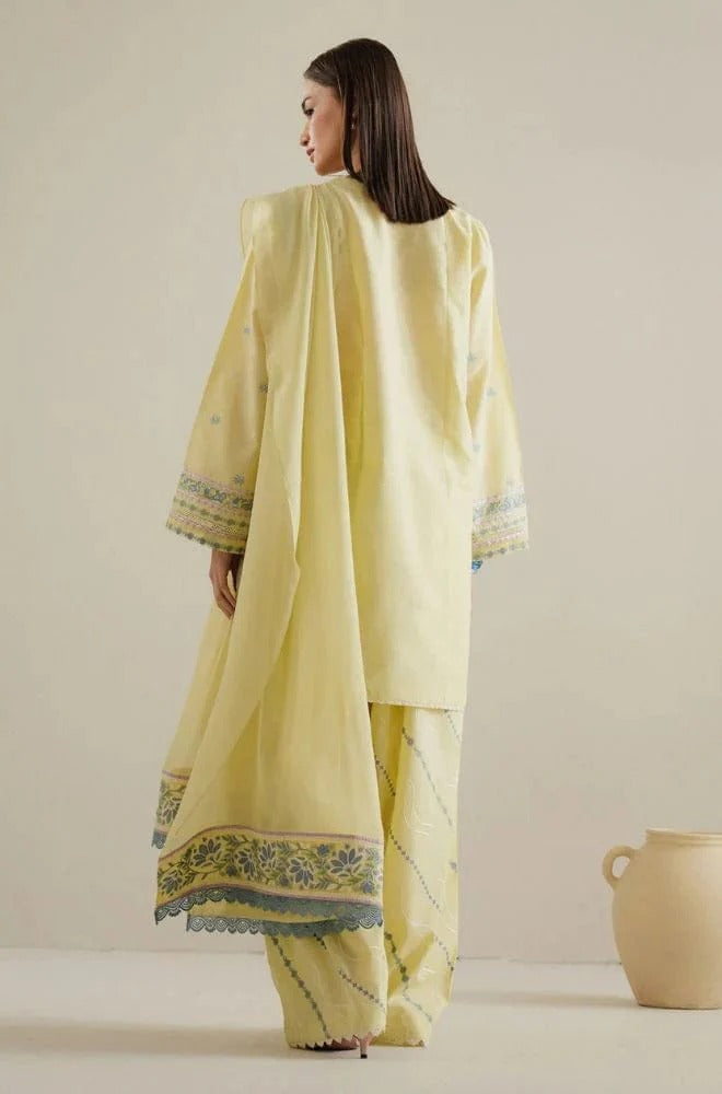 AR-ZS2635 Lawn Unstitched 3pc Embroidered Suit With Cotton Net Embroidered Dupatta