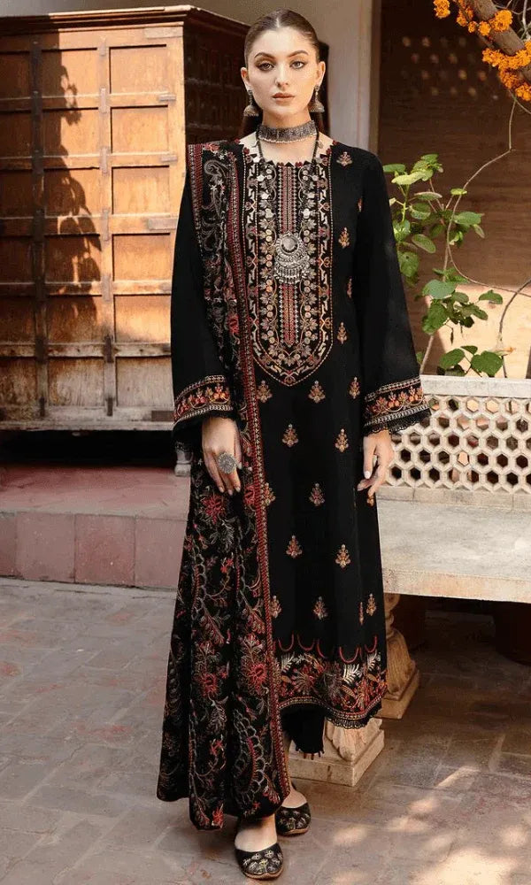 AR-RM650 Unstitched Heavy Embroidered Dhanak Suit With Embroidered Dhanak Shawl