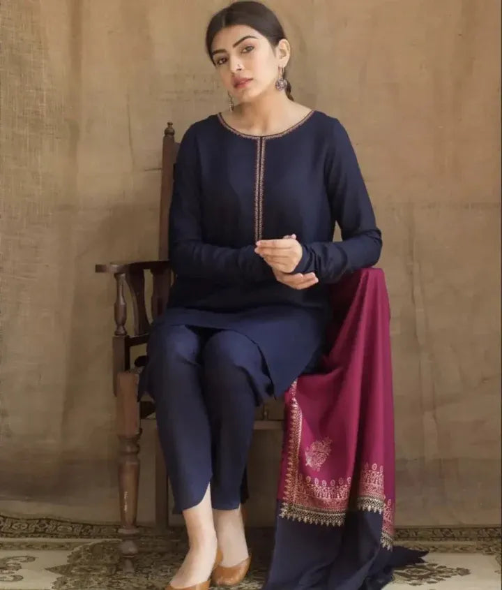 AR-1100 Unstitched Dhanak Marina Suit With Wool Shawl
