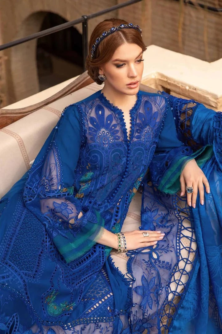 AR-2590 Lawn Unstitched Embroidered 3pc Suit With Organza Embroidered Dupatta