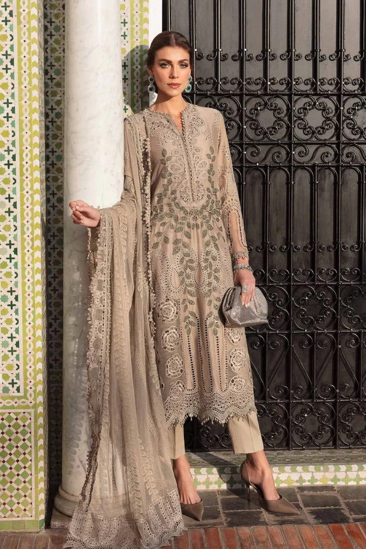 AR-MB2665 Lawn Unstitched Chiken Kari 3pc Suit With Organza Embroidered Dupatta