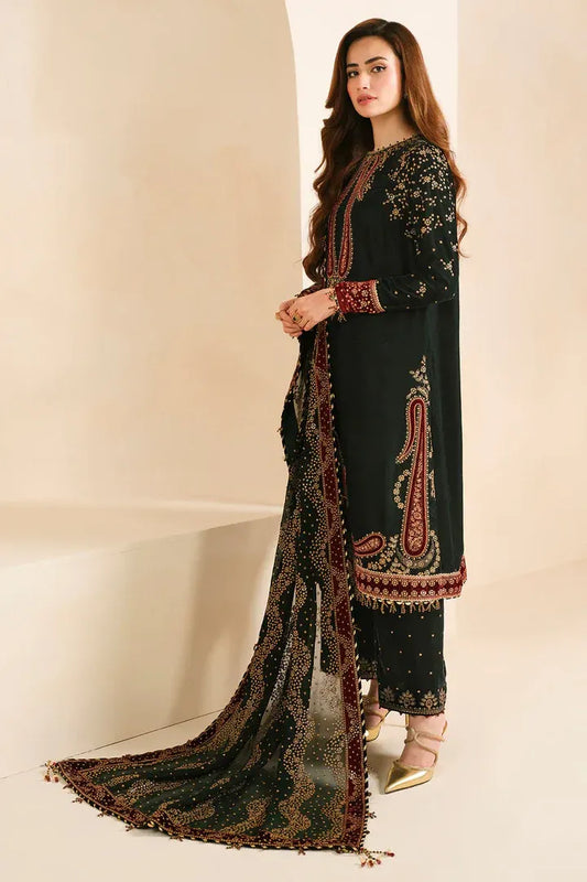 AR-999 Embroidered 9000 Micro Velvet 3Pc With Embroidered Chiffon Dupatta