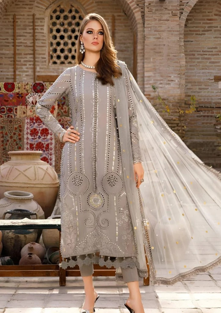 AR-07 Embroidered 3pc Lawn Chicken Kari dress with embroidered chiffon dupatta