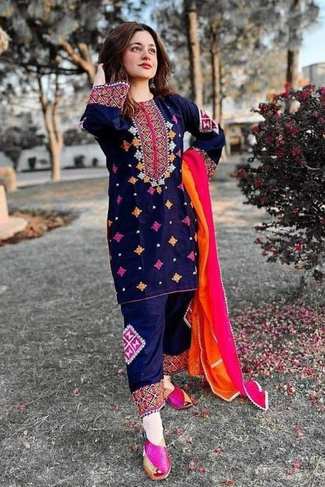 AR-BR1275 Lawn Unstitched Embroidered 3pc Suit With Embroidered Chiffon Dupatta