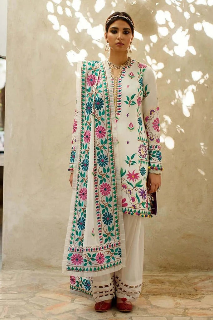 AR-2064 Embroidered Unstitched 3pc Lawn Suit With Embroidered Organza Dupatta