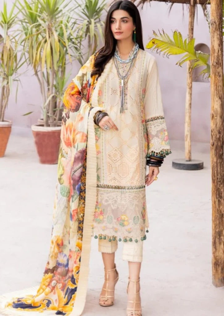 AR-313 Unstitched Lawn 3pc Fully Embroidered Suit With Silk Duppatta