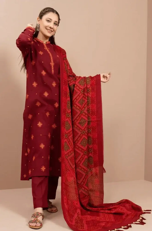 AR-750 Unstitched Embroidered Dhanak Suit Printed Woolen Shawl