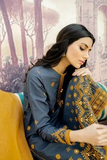 3Pc Unstitched Sequence Embroidered Lawn Suit With Organza Embroidered Dupatta