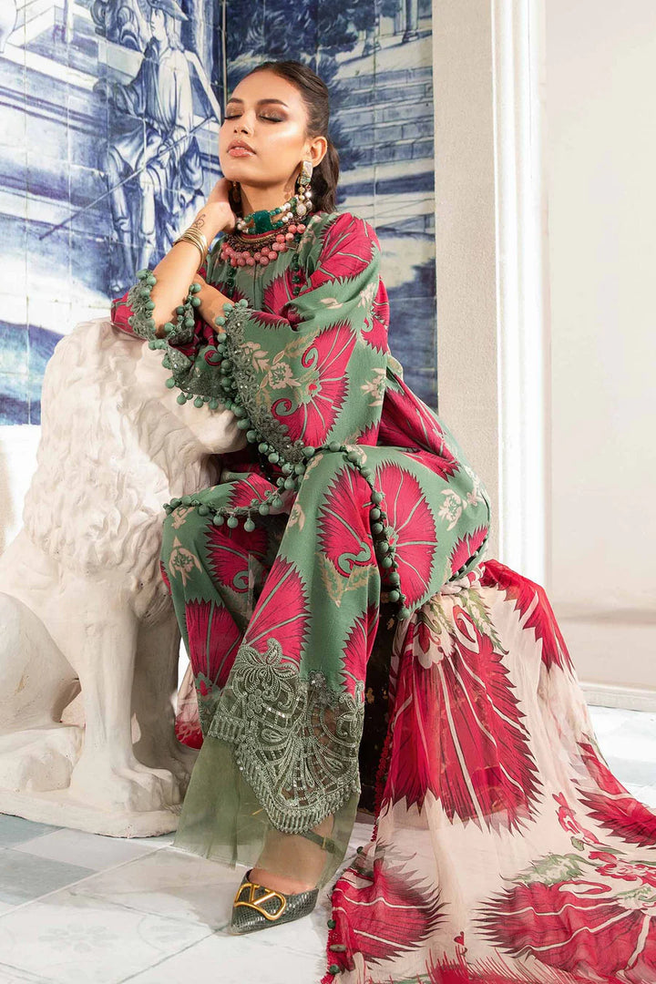 AR-MB74 Digital Printed 3pc Unstitched Lawn Suit With Chiffon Dupatta & Embroided Patches
