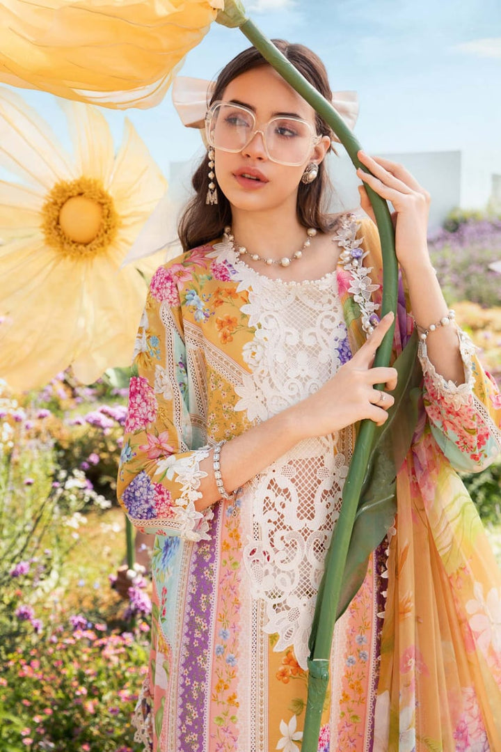 AR-MB464 Unstitched Digital Printed Lawn Suit 3pc With Voil Lawn Digital Printed Dupatta & Embroidered Patches