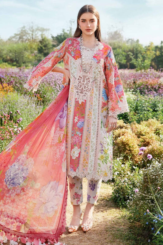 AR-MB468 Unstitched Digital Printed Lawn Suit 3pc With Voil Lawn Digital Printed Dupatta & Embroidered Patches