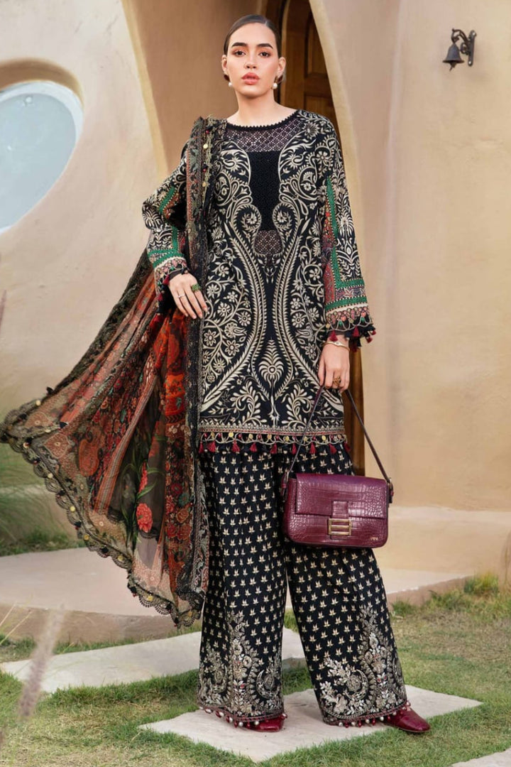 AR-MB466 Unstitched Digital Printed Lawn Suit 3pc With Voil Lawn Digital Printed Dupatta & Embroidered Patches