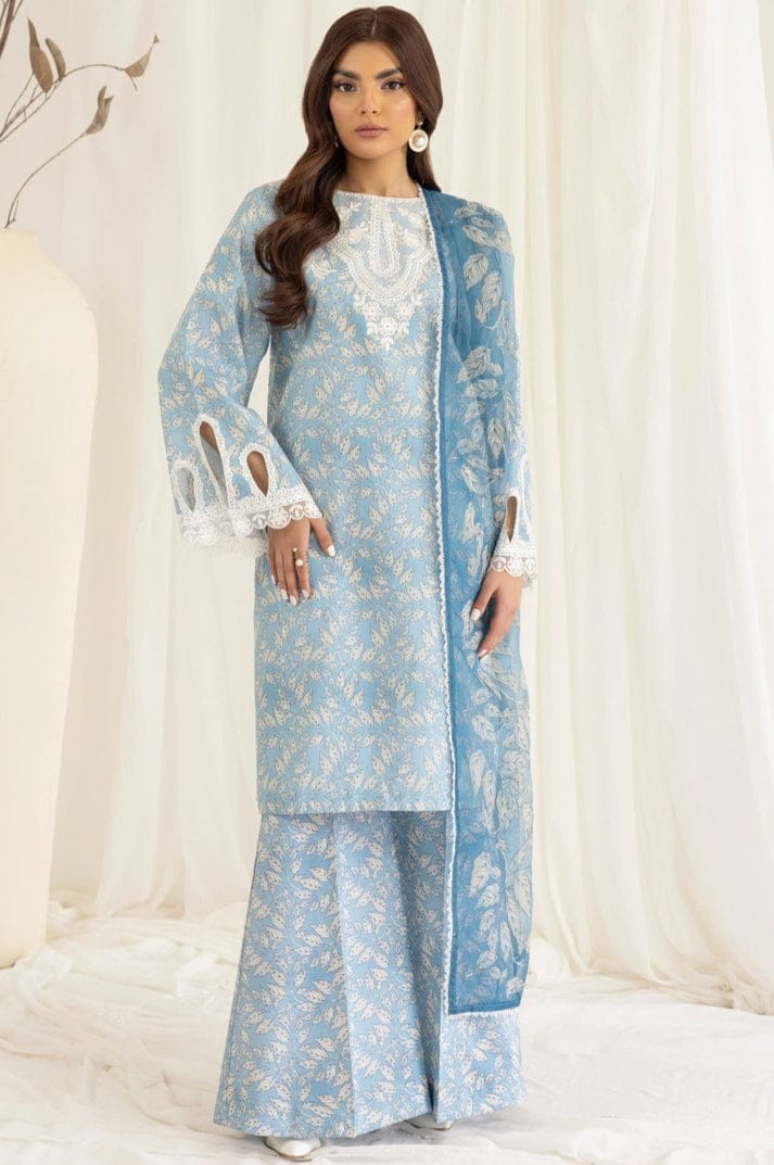 AR-MB442 Unstitched Digital Printed Lawn Suit 3pc With Digital Printed Voil Dupatta & Embroidered Patches
