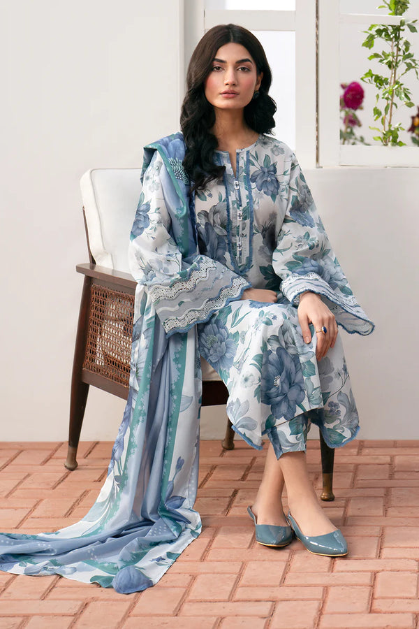 Printed unstitched Lawn Suit 3pc with Lawn Printed Dupatta & Embroidered Patches