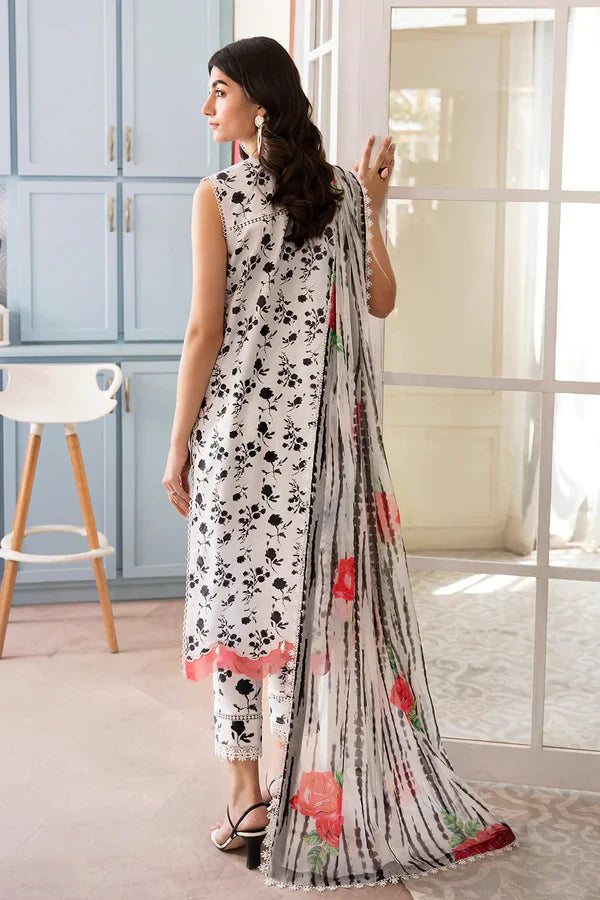 3pc Digital Printed Lawn Suit With Crinkle chiffon Dupatta & Daman Embroidered Lace