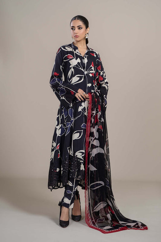 AR-2009 3pc Digital Printed Unstitches Lawn Suit With Crinkle Chiffon Dupatta & Embroidered Laces