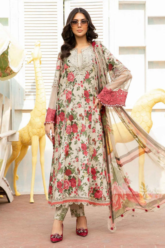 AR-MB425 Digital Printed Lawn Suit 3pc With Poly Lawn Digital Printed Dupatta & Embroidered Patches