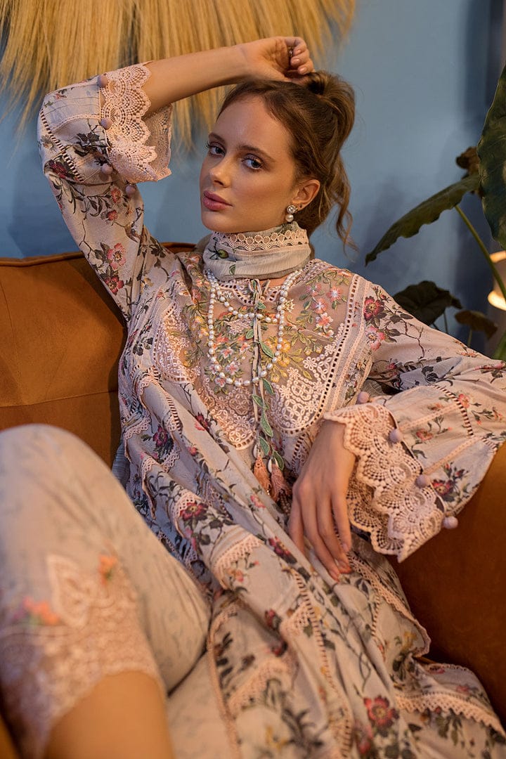 3pc Unstitched Digital Printed Lawn Suit With Silk Digital Printed Dupatta & Embroidered Laces