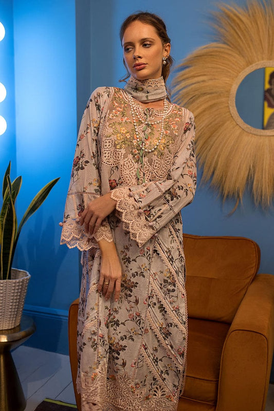 3pc Unstitched Digital Printed Lawn Suit With Silk Digital Printed Dupatta & Embroidered Laces