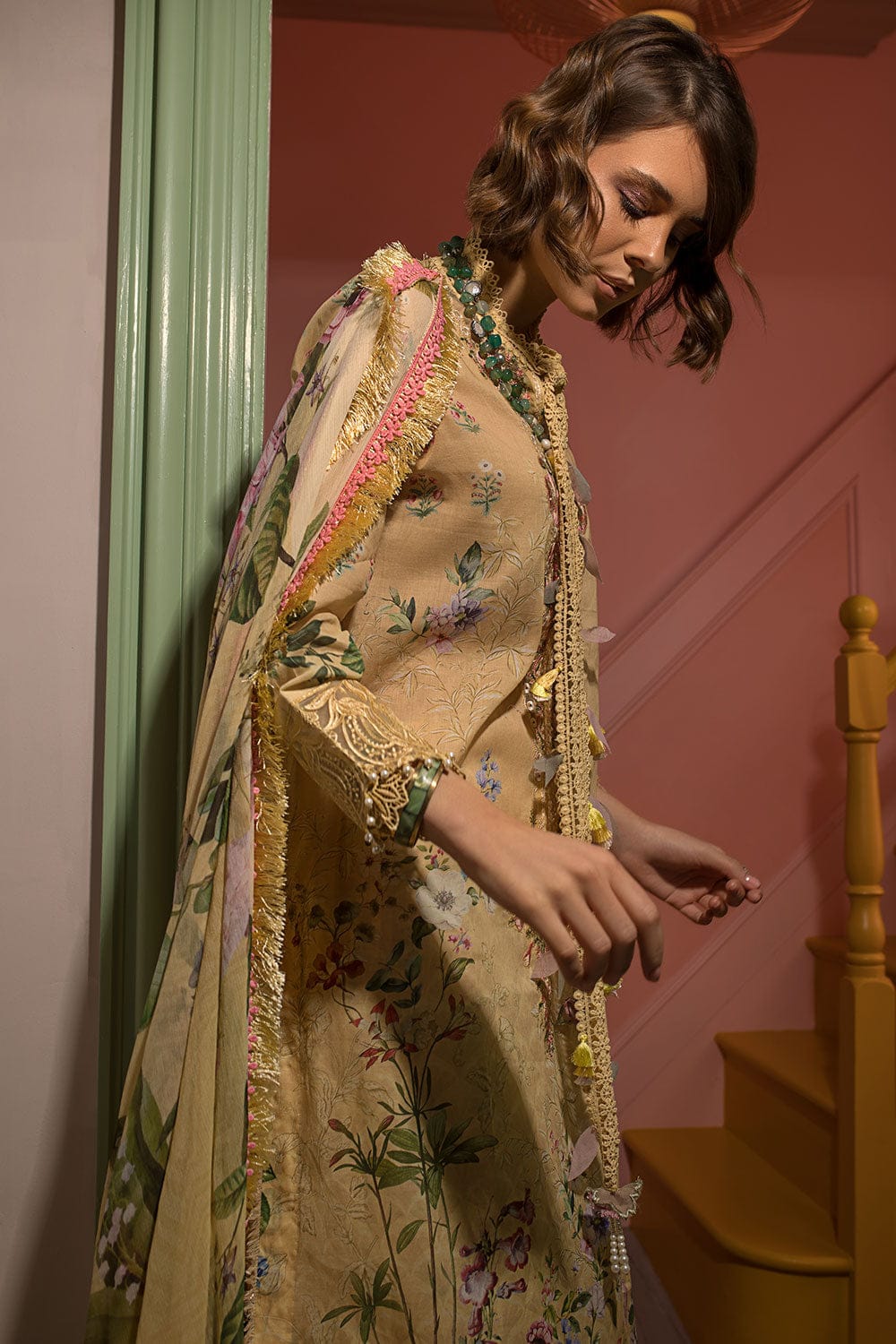 3pc Unstitched Digital Printed Lawn Suit With Silk Digital Printed Dupatta & Embroidered Laces
