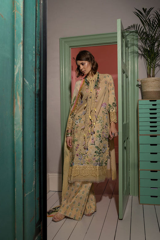 3pc Unstitched Digital Printed Lawn Suit With Silk Digital Printed Dupatta & Embroidered Laces
