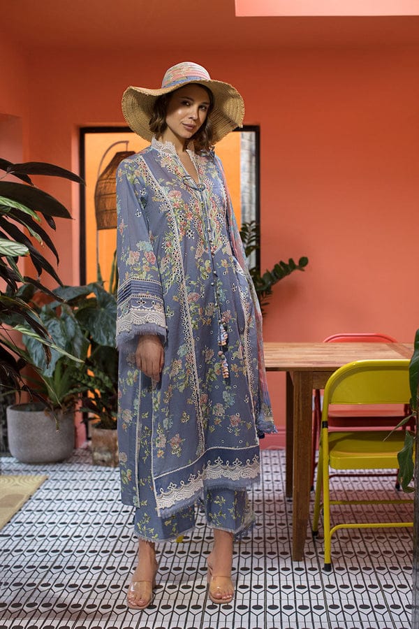 3pc Unstitched Digital Printed Lawn Suit With Silk Digital Printed Dupatta & Embroidered Laces