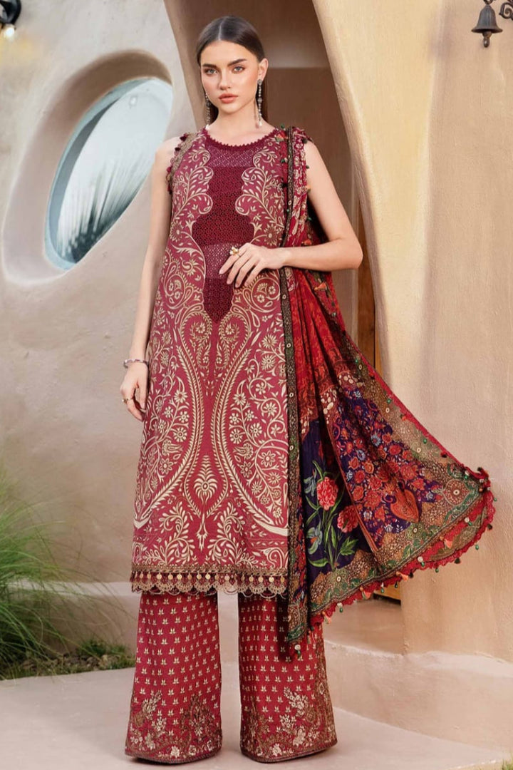 AR-MB478 Unstitched Digital Printed Lawn Suit 3pc With Voil Lawn Digital Printed Dupatta & Embroidered Patches
