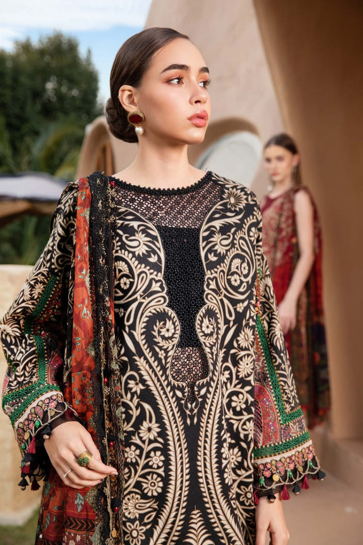 AR-MB466 Unstitched Digital Printed Lawn Suit 3pc With Voil Lawn Digital Printed Dupatta & Embroidered Patches