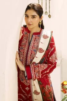 AR-50 (Red) Lawn Embroidered 3pc With Printed Chiffon Dupatta