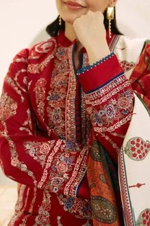 AR-50 (Red) Lawn Embroidered 3pc With Printed Chiffon Dupatta