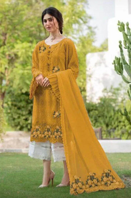 AR-800 Lawn Unstitched Embroidered 3pc Suit With Bamber Chiffon Embroidered Dupatta