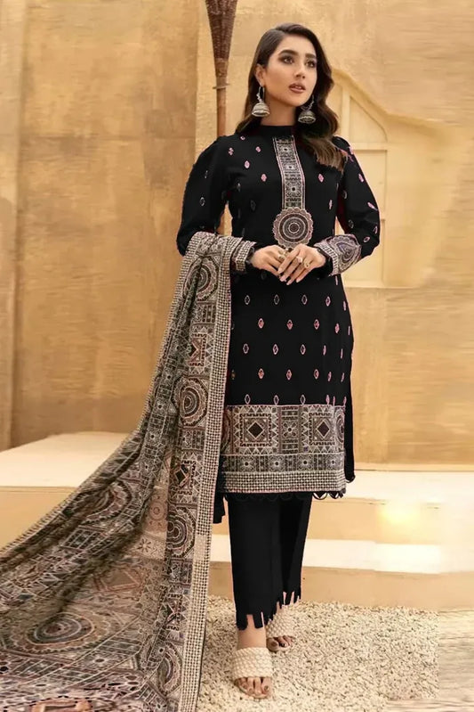 AR-703 Lawn Embroidered 3pc Suit With organza Embroidered Dupatta