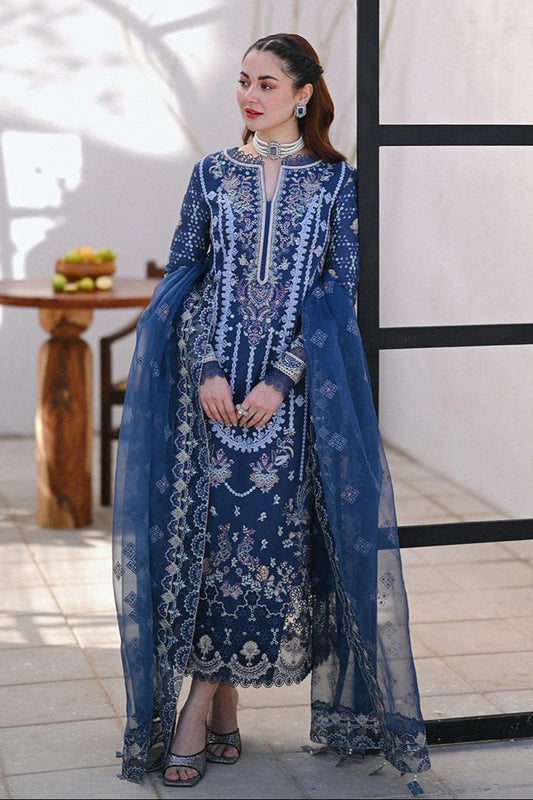 AR-SP2545 Unstitched Embroidered Lawn 3pc Suit With Organza Embroidered Dupatta